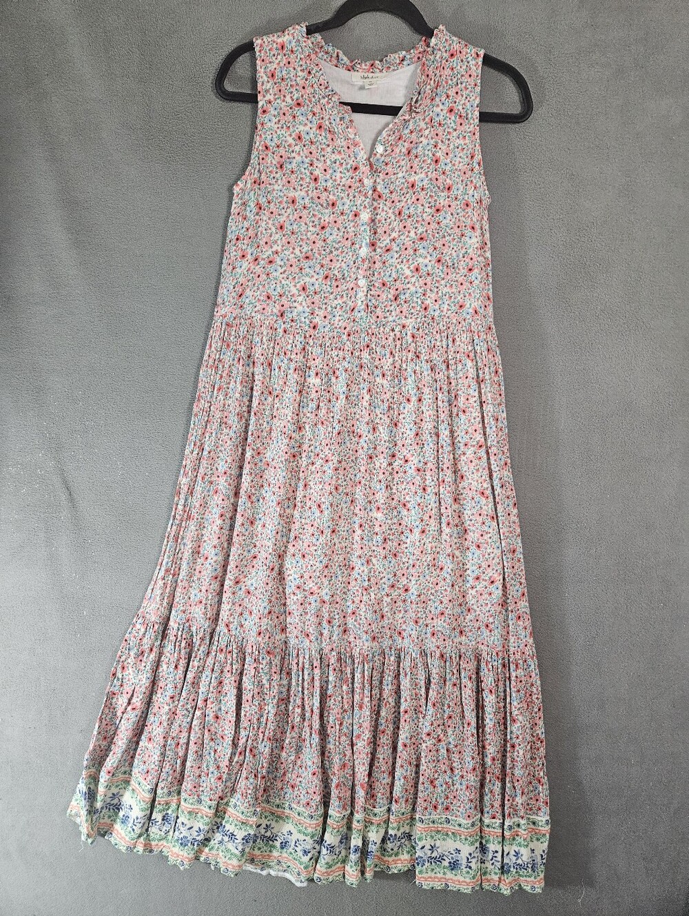 Style Co Petite PP Maxi Dress Pink Floral Button Crinkle Sleeveless Cottagecore